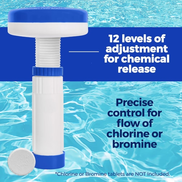 Mini Premium Floater Dispenser för spa, badtunna och små pooler - Passar 1-tums klor- eller bromtabletter - Justerbar kemisk flytare 6 Pack 1 Inch