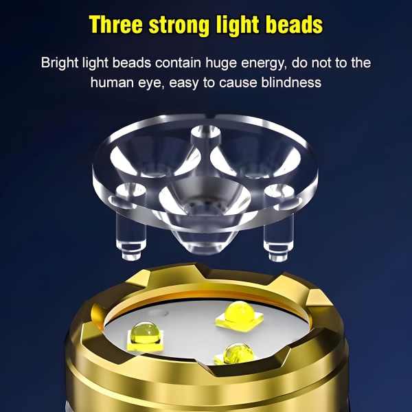Three-Eyed Monster Mini Ficklampa - Uppladdningsbar ficklampa med hög lumen - Super Bright 9000 Lumens LED-ficklampa - 5 lägen, 10 timmars körtid Silver