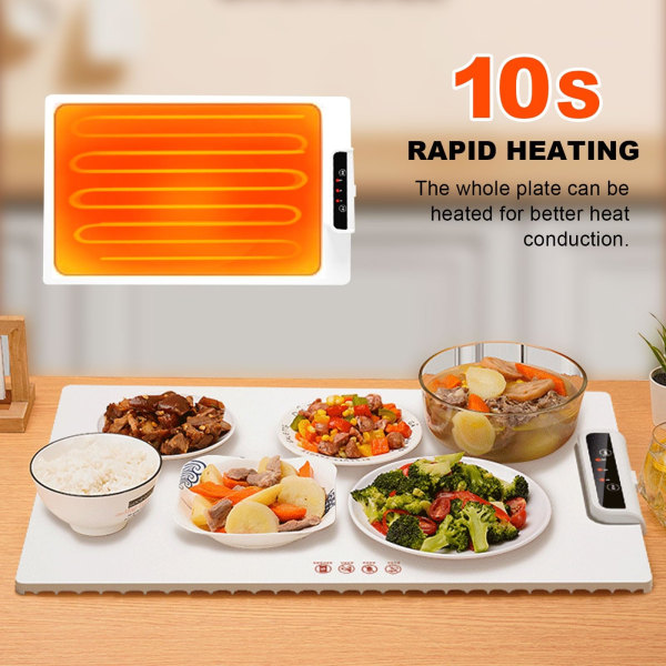 Elektrisk uppvärmningsbricka med justerbar temperatur - Snabbvärmare för matvärmare för bufféer och fester, hopfällbar bordstablett. Beställ nu!
