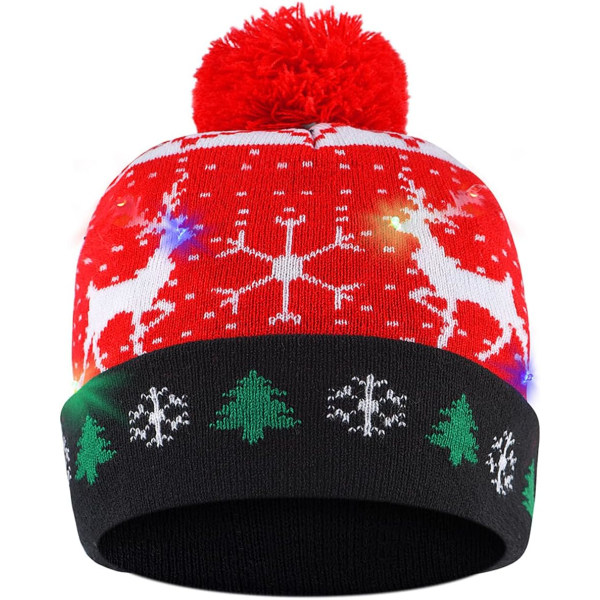 LED Light Up Christmas Hat - Renmönster blinkande mössa för barn och vuxna - Glow In the Dark Party Hattar Red 1