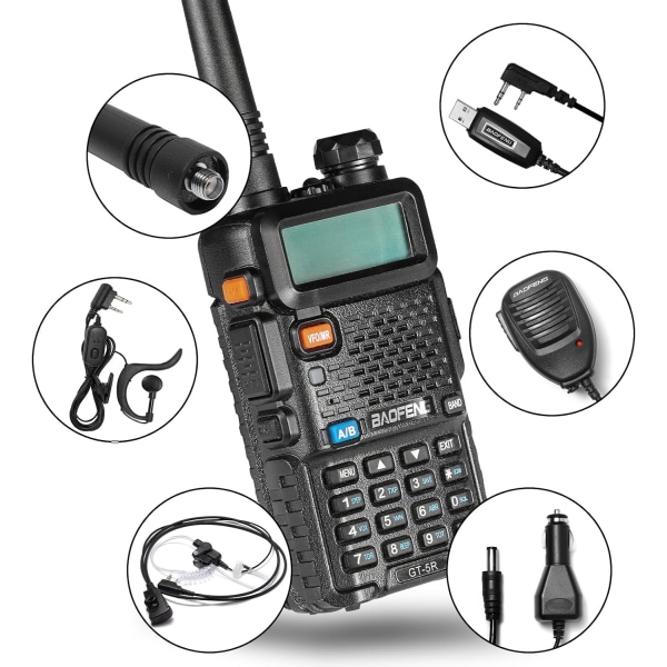 GT-5R uppgraderad walkie talkie LEGAL Dual Band Tvåvägsradio, långdistans handhållen amatörradio med 144-146/430-440MHz, 128 kanaler, 1800mAh batteri European regulations Without headphones