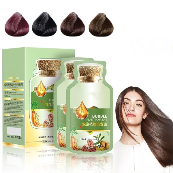 10-pak botanisk boble hårfarve - naturlige planteekstrakter, grå hårfarve, ren botanisk formel, inkluderer shampoo black