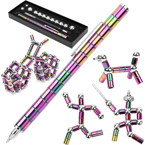 Metallmagnetisk penn, lindrer stress, form til forskjellige former, multifunksjonell magnetisk penn, deformerbar magnet, polar penn, fargerik silver