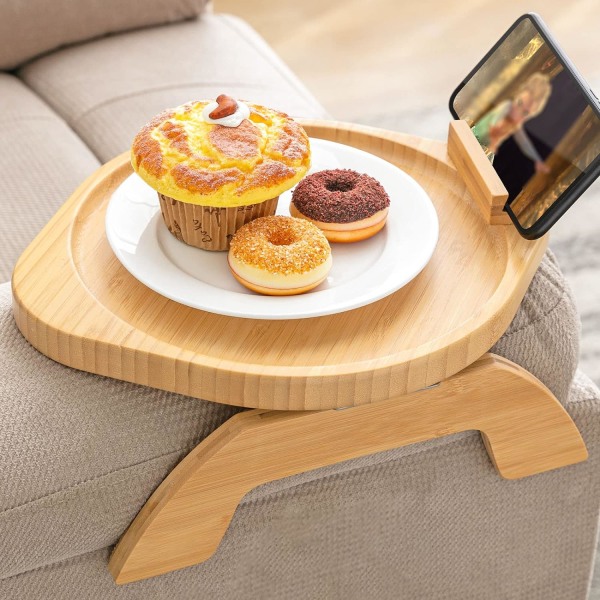 Sofabrett roterende mobiltelefonholder bambustre sammenleggbart sofabrett bred sofa sklisikker sofabrett sofakoppholder rund