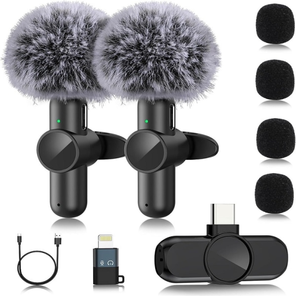 2-pak trådløs Lavalier-mikrofon, Plug and Play Professional Mini Trådløs Lavalier-mikrofon, trådløs mikrofon til vlogging live-udsendelse A