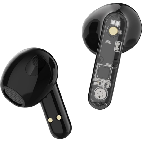 Trådlösa Bluetooth öronsnäckor med genomskinligt case - Bluetooth 5.3, 180-timmars standby, brusreducering - Kompatibel med Apple och Android BLACK LY80