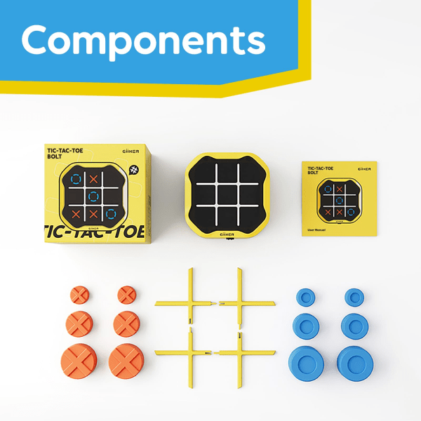 GiiKER Tic Tac Toe-spel, 3 i 1 handhållen pedagogisk spelkonsol, bärbart resespel för utbildning och minnestillväxt, bultspel Tic-tac-toe+bag+storage bag+battery