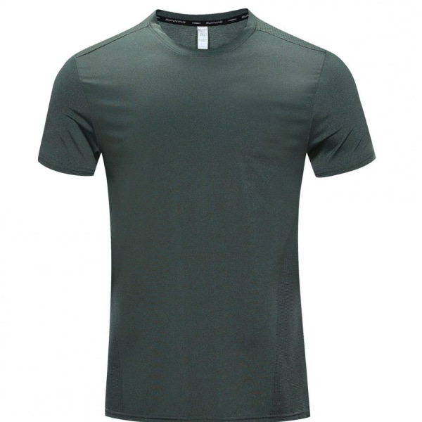 Nylon snabbtorkande T-shirt herr fitness löpning lös rund hals sommar is silke träningskläder botten sport kortärmad herr Army green S