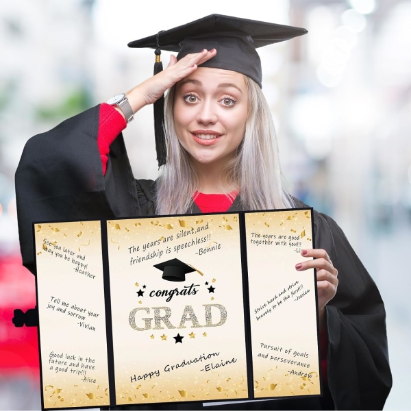 Unikt 2024-eksamen gjestebokalternativ – svart- og gulldekorasjoner for høyskole- og videregående skolefest, flott gaveide blue