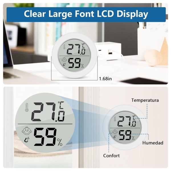 Minitermometer Hygrometer Inomhus 2 delar LCD Rumstermometer Luftfuktighetsmätare Digital inomhusrumstemperaturmätare Vit black 4PCS
