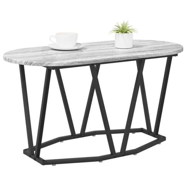 Soffbord - Grå Sonoma - Oval - Ingenjörsträ - Svart Metall grå