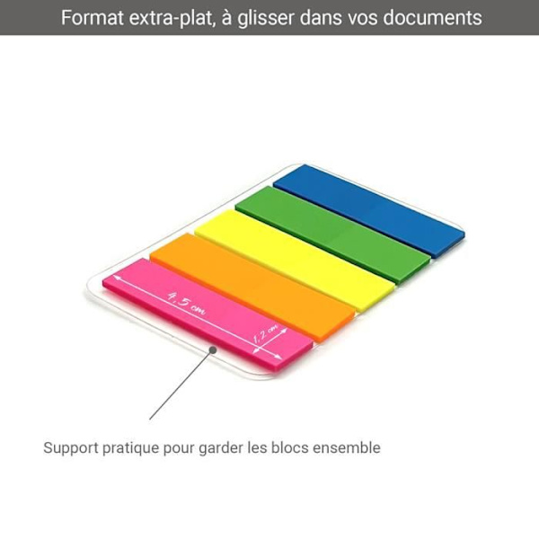 750 laminerade självhäftande bokmärken 6 fickor med 5 miniblock 4,5 x 1,2 cm flyttbara självhäftande transparenta neonfärger 5 neonfärger