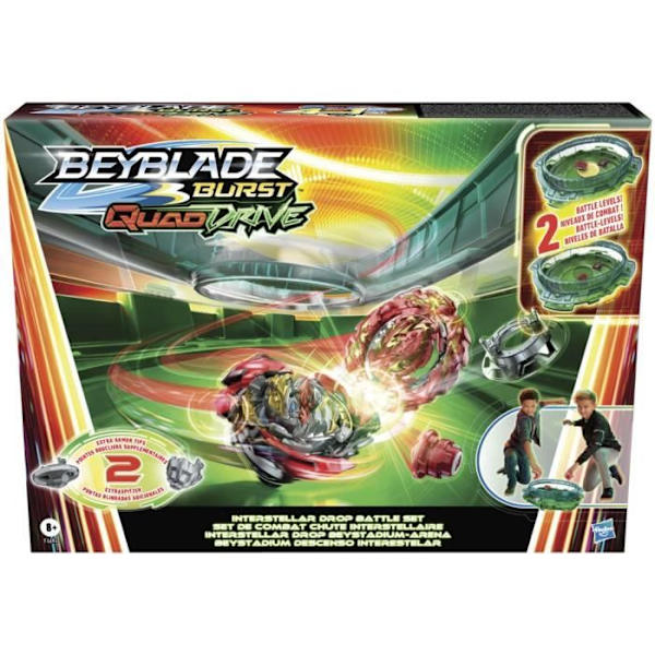 Beyblade Burst QuadDrive stridsset med Beystadium Interstellar Drop-arena, 2 tävlingstoppar Flerfärgad