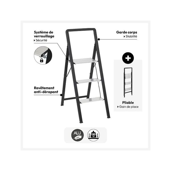 Grå aluminiumstege 3 steg H105cm - 5five Grå