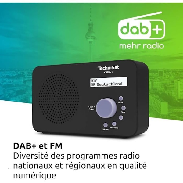 Bärbar DAB+/FM-radio - TechniSat - VIOLA 2 - Inbyggd högtalare - LCD-skärm - Kompakt och lätt Svart