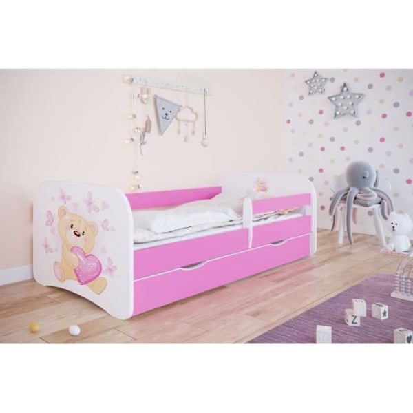 Kocot Kids Bed Babydreams rosa fjärilar med lådmadrass 180/80 - 5903271997466