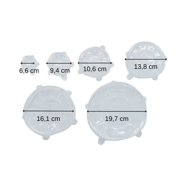 Set med 6 stretchiga silikonlock för förvaring från 6 till 20 cm Fackelmann Basic Transparent