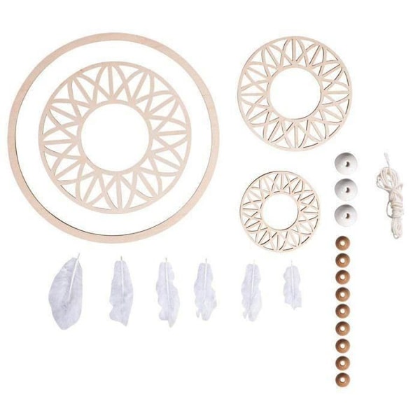 Dreamcatcher kit storformat 74 cm - Träskiva ø 18 cm, pärlor, snöre, fjädrar Beige