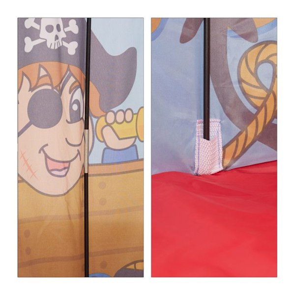 Relaxdays Barntält Pojke Tjej Lektält Piratflagga Utomhus Pop-up 3 år H x D 130 x 100 cm, Röd Blå röd, blå, ljusblå