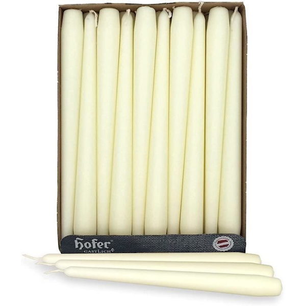 Hofer stora koniska ljus för ljushållare - Paket med 30 - 7 timmars längd - 2,3 x 25 cm - Elfenben - Dropplöst vax - Oparfymerat Elfenben
