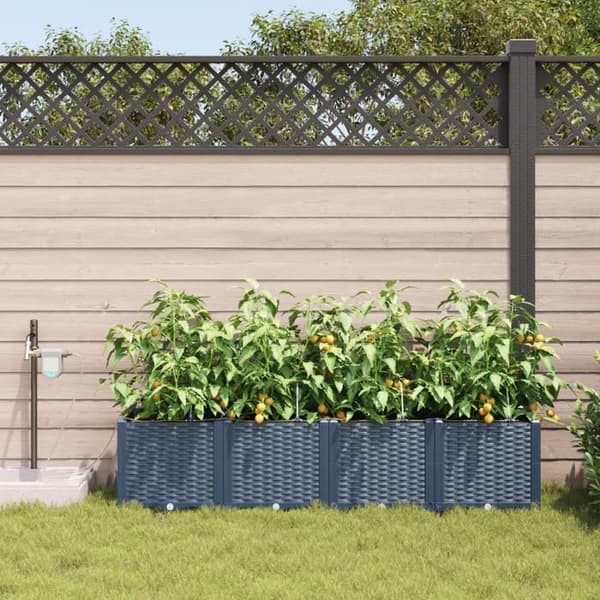 Jardiniärer med bevattningssystem 4 delar Grå