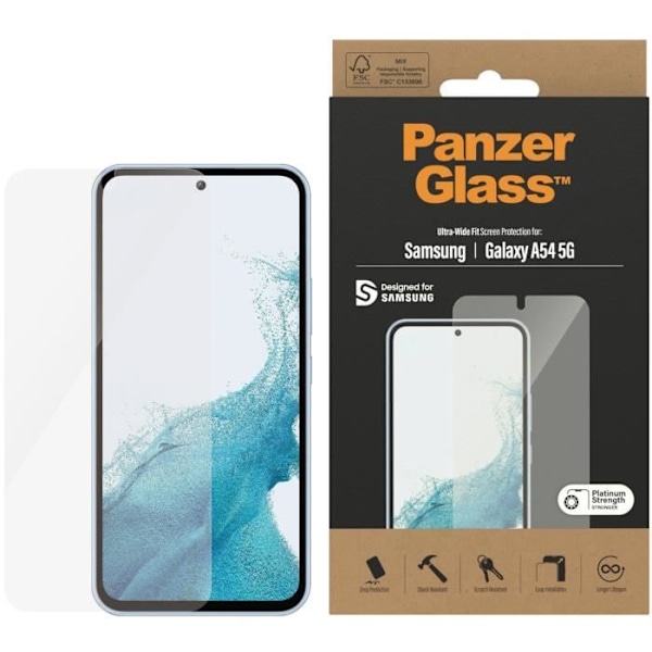 Skärmskydd - PANZER GLASS - Samsung Galaxy A54 (5G) - Antibakteriell - Ultra-Wide Fit - Transparent
