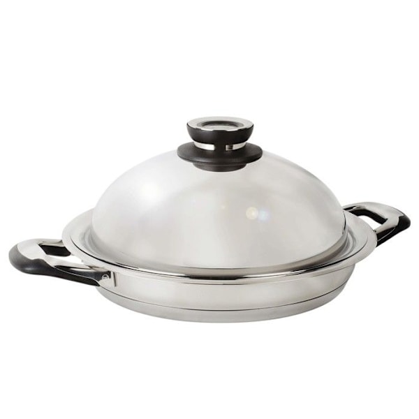 ECOVITAM | 18/10 grillpanna i rostfritt stål | Diameter 28cm | Alla värmekällor inklusive induktion | Integrerad termometer | Tillverkad i Italien | Grå