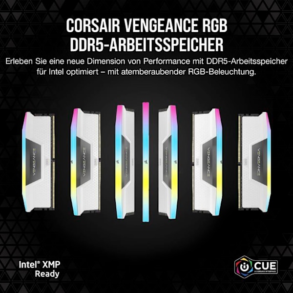 Corsair Vengeance RGB DDR5 32 GB (2 x 16 GB) 6400 MHz CL36 - Vit - Dual Channel Kit 2 RGB DDR5 RAM PC5-51200 - CMH32G