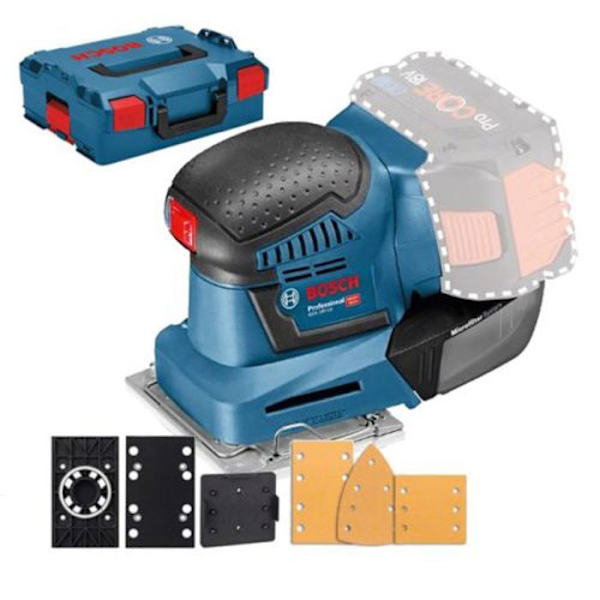 Vibrerande slipmaskin - BOSCH - GSS18 V-10 - Utan batteri, utan laddare - tillbehör - L-Boxx - 06019D0202 Blå