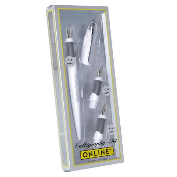 Stylo Plume - ONLINE - Kalligrafi - Ergonomisk - Vit kropp - 3 spetsar 0,8/1,4/1,8 mm Vit