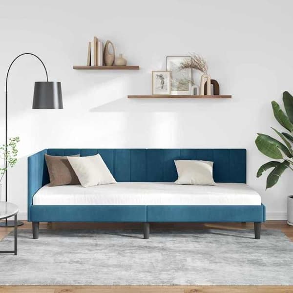 vidaXL Hörnsängram Blå 80 cm x 200 cm Sammet 42016327 Blå