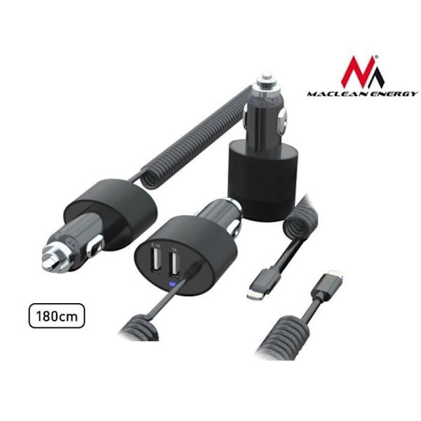 MACLEAN MCE76 2X USB BILLADDARE, SPIRAL LIGHTNING 1,8M 5,2A