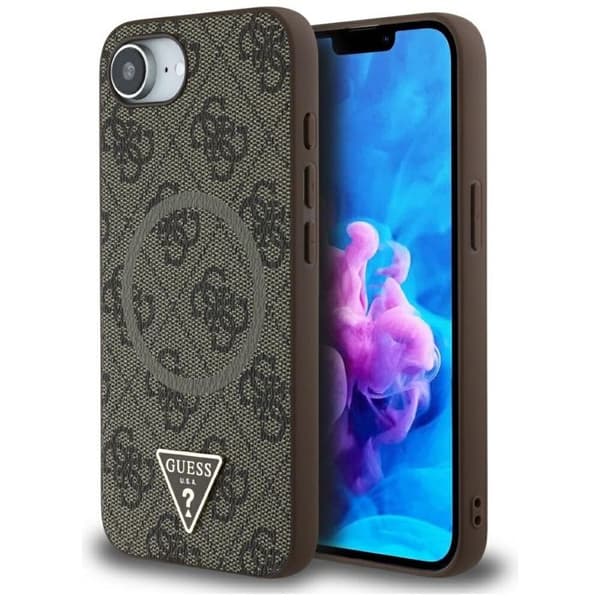Coque Guess 4G Ring Triangle Logo MagSafe för iPhone 16e - Brun Brun