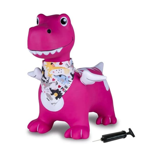 Rosa hoppande djur Dino med pump HoppyDoo Ros