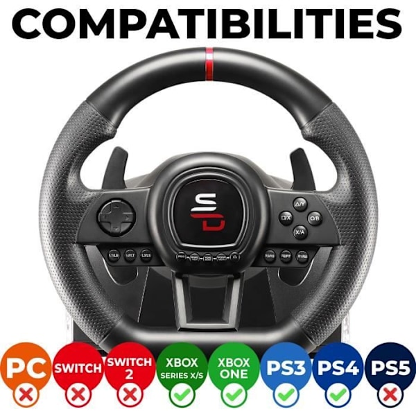 Racing ratt - SUPERDRIVE - GS650-X - Manuell växelspak - 3 pedaler - Paddle - PS4 / Xbox vit svart