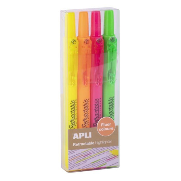 "Surlinerare - Apli - 18932 - Paket med 4 - Snedspets - Klara fluorescerande färger" Gul, orange, rosa, grön