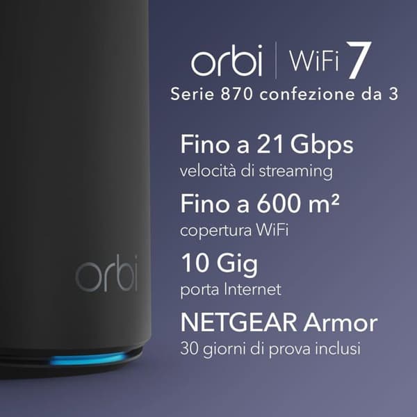 NETGEAR Orbi 870 Pack 3 — Tri-band Wi-Fi 7 mesh-system 21 Gbit/s, svart