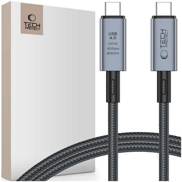 Snabbladdningskabel Tech-Protect Usb 4.0 till Usb-C 8K 40 Gbit/S Pd240W Grå