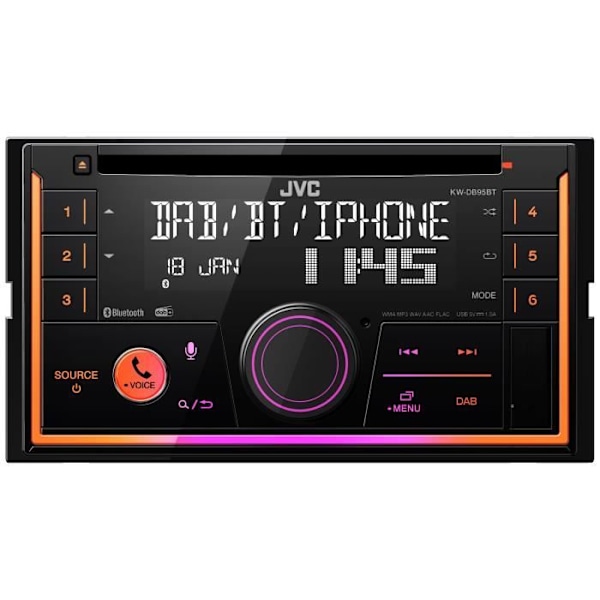 Bilradio - JVC - 2 DIN KW-DB95BT - CD - USB - iPod - Bluetooth - DAB+