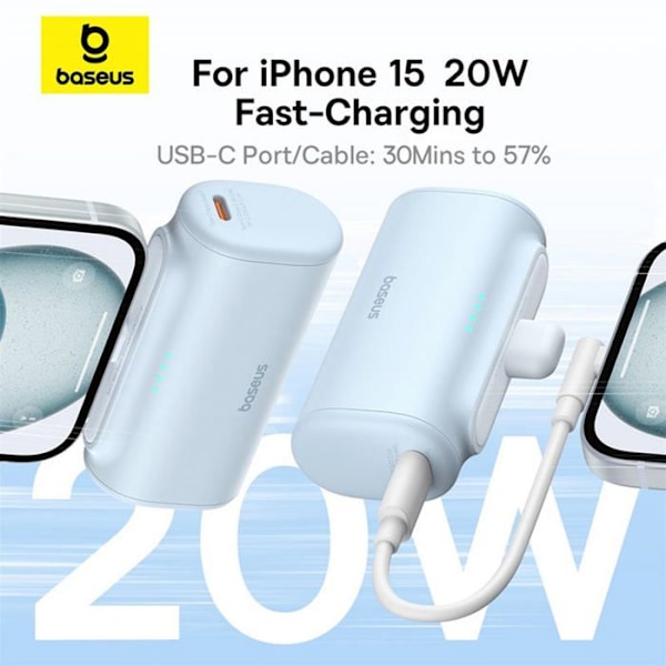 Batteri för snabb laddning OS-Baseus Compact Type-C Edition 5000mAh 20W Galaxy Blue Ljusblå