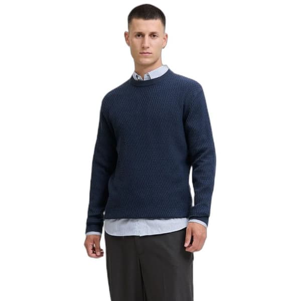 Jack & Jones Reagan rundhalsad tröja i 100% bomull - regular fit mörk marinblå M