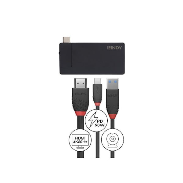 Lindy DST-Micro USB-C dockningsstation för bärbar dator - svart - TU
