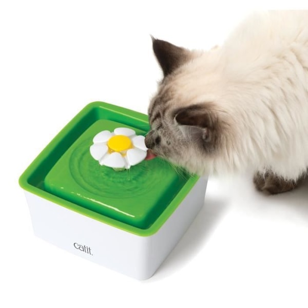 Vattensfontän för katt med blomma mini - CATIT - Blomma mini - 1,5L - Tillgänglig för kattungar och små katter - Grön vitt och grönt