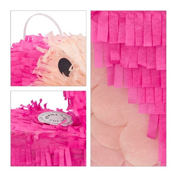 Relaxdays Flamingo hängande Pinata för barn att fylla i födelsedagsspel HxBxD: 80 x 40 x 14 cm, Rosa-Blekrosa rosaröd, svart