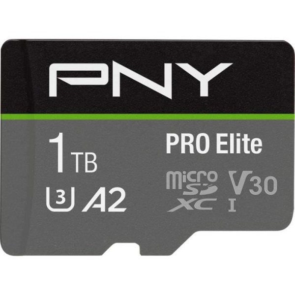 PNY PRO Elite 1TB microSDXC-minneskort + SD-adapter, A2-appprestanda, läshastighet upp till 100MB/s,
