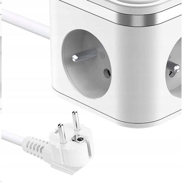 Schneider Electric Adaptör Viking YC33, 3x 230 V, 1x USB-A, 2x USB-C, ON/OFF-skärm, längd 1,4 m, vit