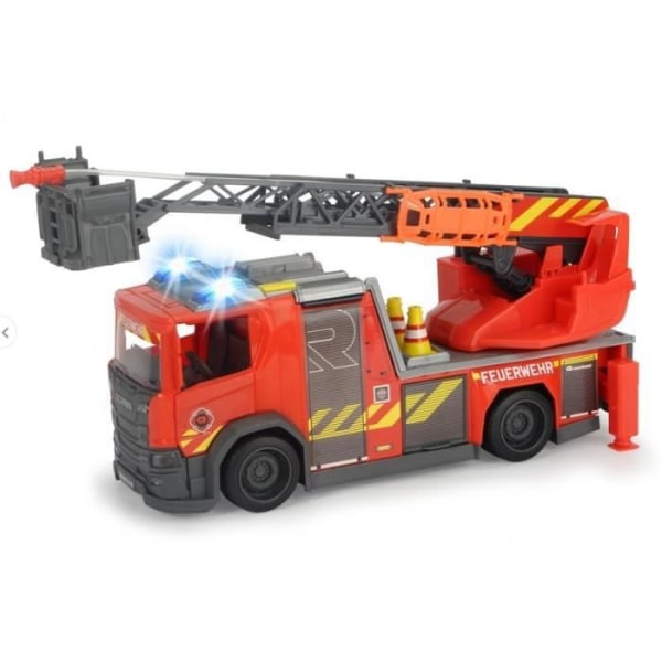 Brandbil med roterande stege - Dickie Toys - Scania - Vattenstrålefunktion - Barnleksak Röd