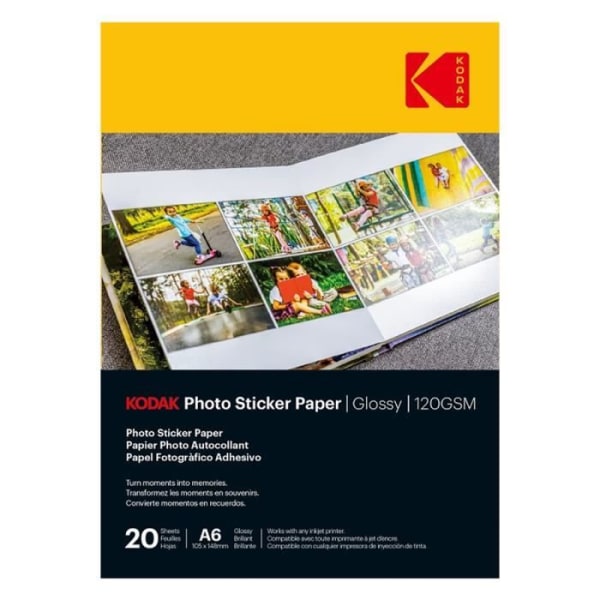 Självhäftande fotopapper - KODAK - 20 ark - Format 10 x 15 cm - Blank finish - 120 g