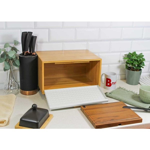 Brödbehållare - CHLEBAK - 4251 - Bambuträ - Stål - Modern design Vit