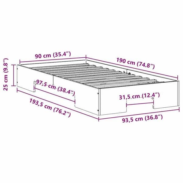vidaXL Sängram Vit 90 x 190 cm 873053